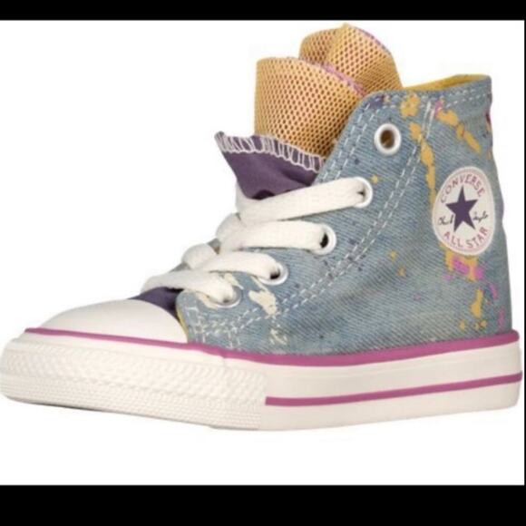 Converse Party Hi Moody Purple Hi-Top Denim Paint Splatter Tulle Tennis Shoes - Picture 10 of 10